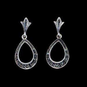 Vintage Marcasite Sterling Silver 925 Earrings Tulip Victorian Art Deco Nouveau